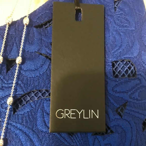 GREYLIN LASER CUT MINI DRESS, SMALL, ROYAL BLUE - Picture 8 of 9